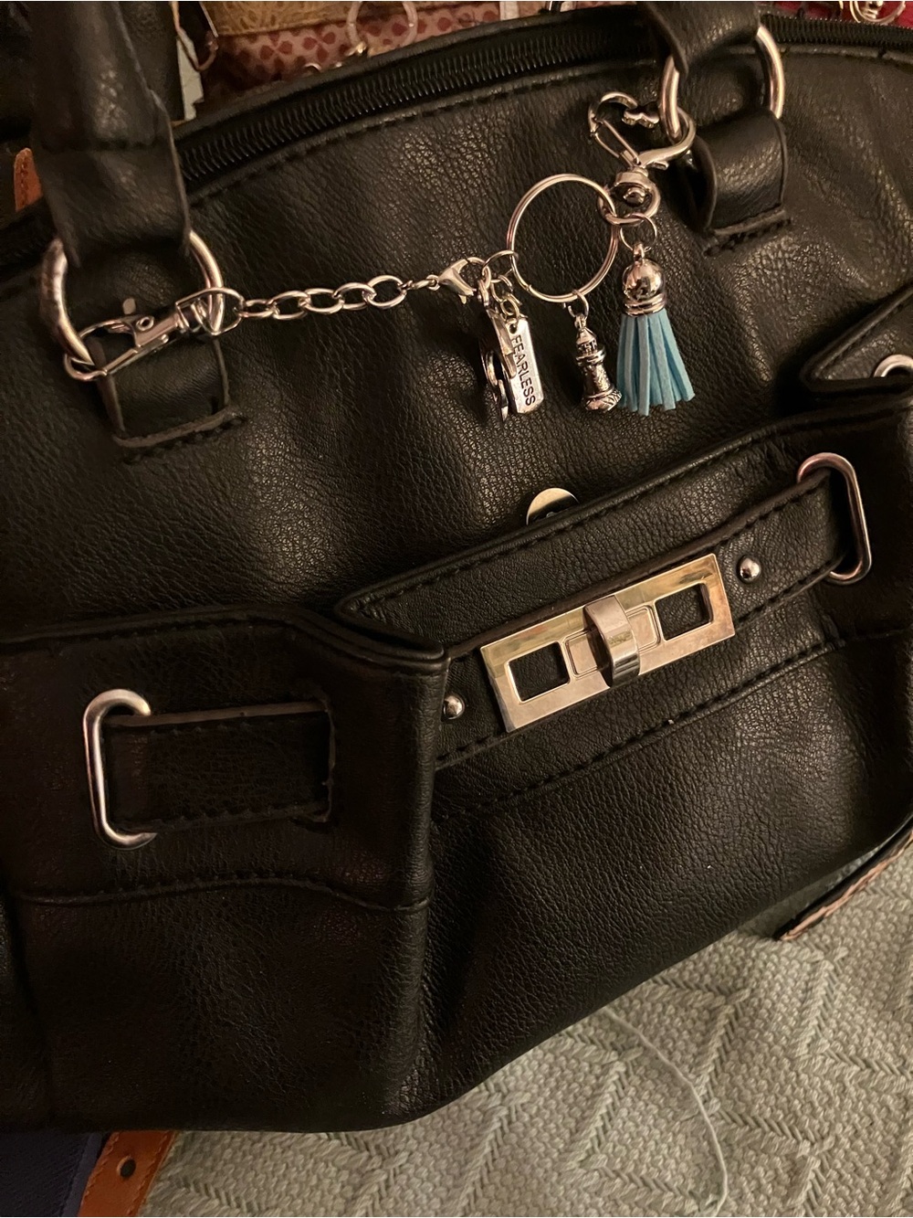 Jaclyn Smith Black Satchel with Silver Hardware